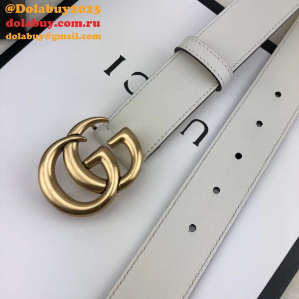 Best Gucci Replica Leather Belt With Double G White Buckle