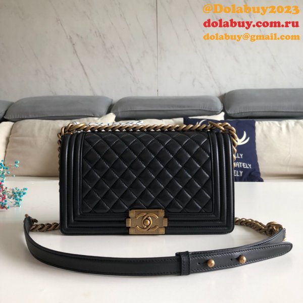 Fashion CC Le Boy Top Quality Black Bags lambskin 25cm