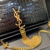 Replicas YSL Monogram chain wallet black 19cm grain de poudre