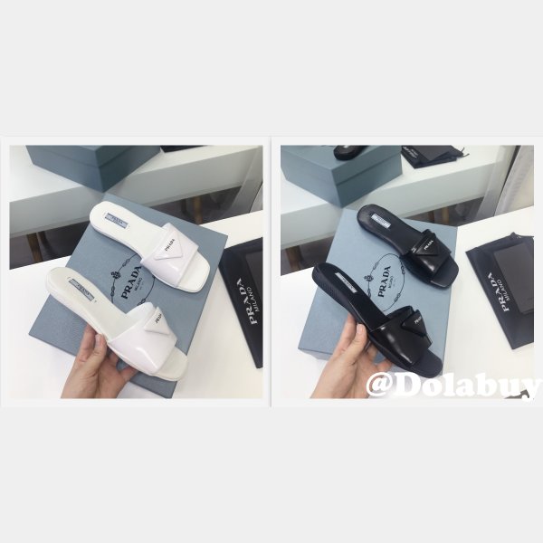 Replica  Prada Leather Logo Flat Slide Sandals