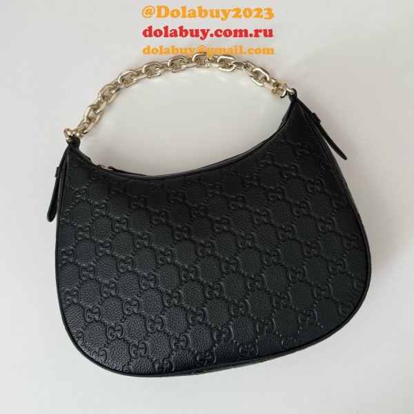 Knockoff Gucci GG Emblem Medium Shoulder Chain 820453 Black Bag