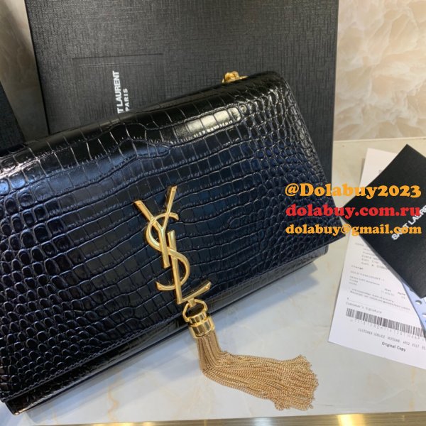 YSL Cheap Saint Laurent Crocodile pattern 24cm Black Bag