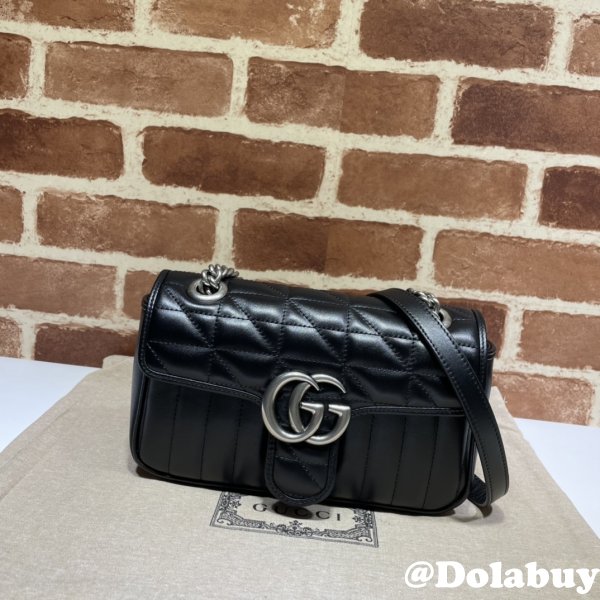 Gucci Designer Copy GG Marmont Matelassé 446744 Black Bag