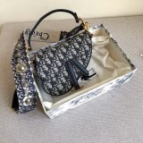 Replica Christian Dior Saddle Bag Grained Blue Oblique Jacquard