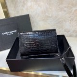 Replicas YSL Monogram chain wallet black 19cm grain de poudre