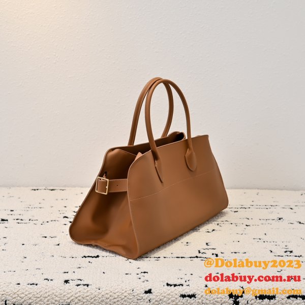 Top Quality The Row EW Margaux Leather Llain Weave Bag