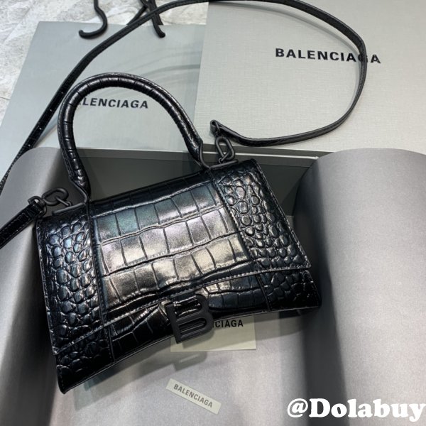 Balenciaga Replica Hourglass Small Top Handle Bag Black