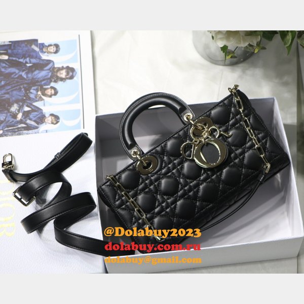 Dior High Quality Replica Black/White Lady Dior Cannage Tech Pouch 26cm