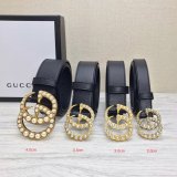 Gucci Replica Leather belt with pearl Buckle