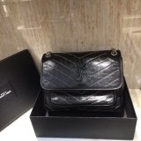 Top Quality YSL Niki 28CM crinkled vintage black leather