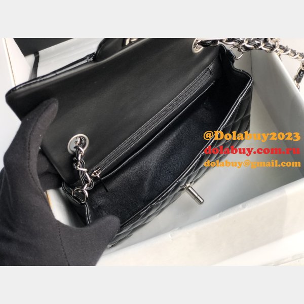 7 Star CC Lambskin Flap Designer Black Bag 20CM