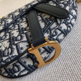 Replica Christian Dior Saddle Bag Grained Blue Oblique Jacquard