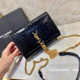 Replicas YSL Monogram chain wallet black 19cm grain de poudre