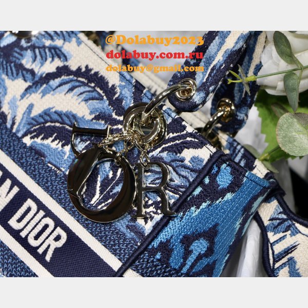 Blue Top QualityLady Dior 24cm Palms Embroidery Lady D-Lite Bags