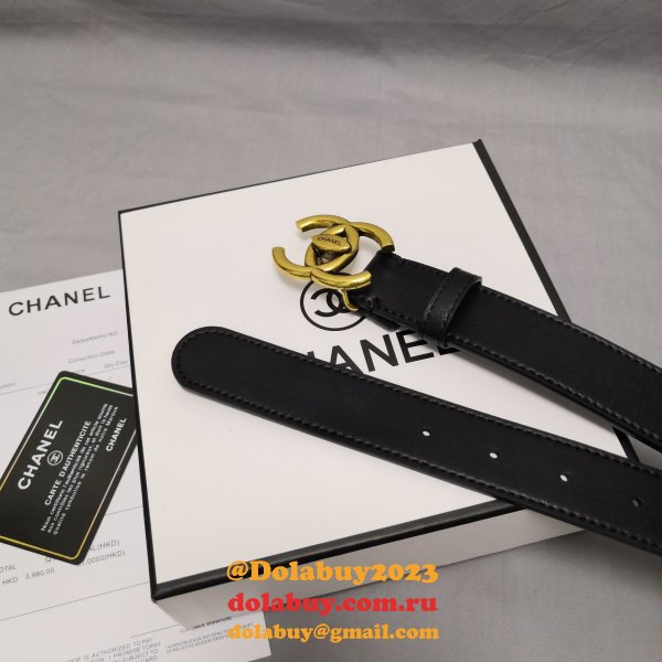 Fashion Replica CC Leather Belt With 3cm Black