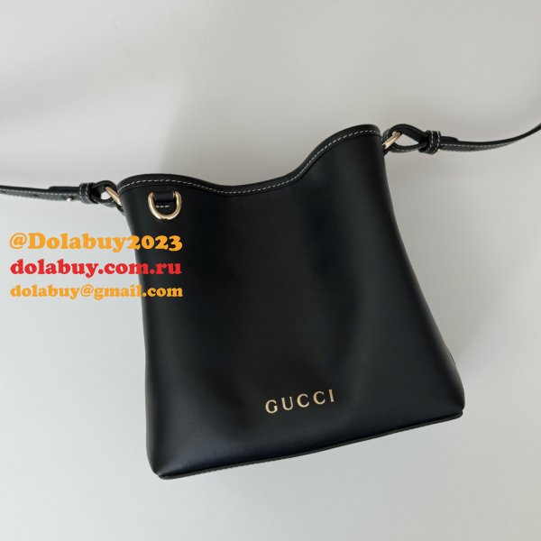 Designer 815118 Fake GG Emblem Gucci 1:1 Mirror Bucket Black Bag